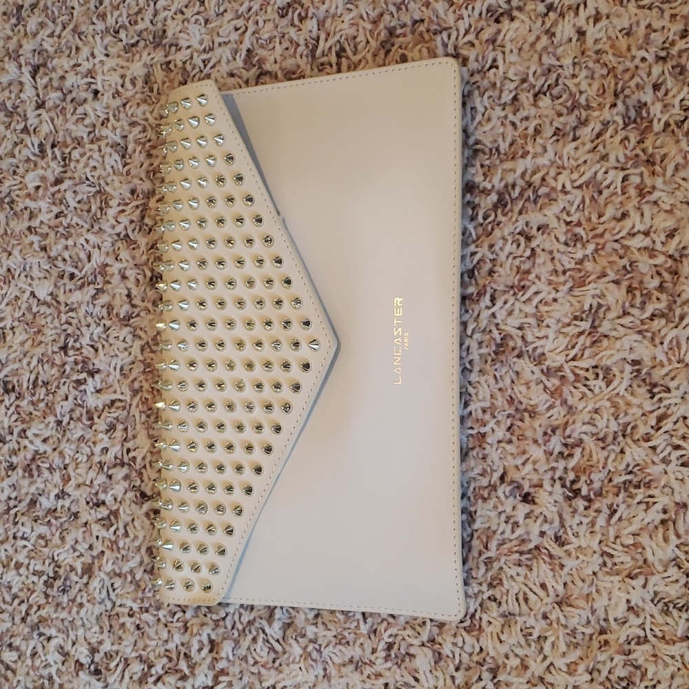 Ivory Studded Leather Envelope Lancaster Clutch